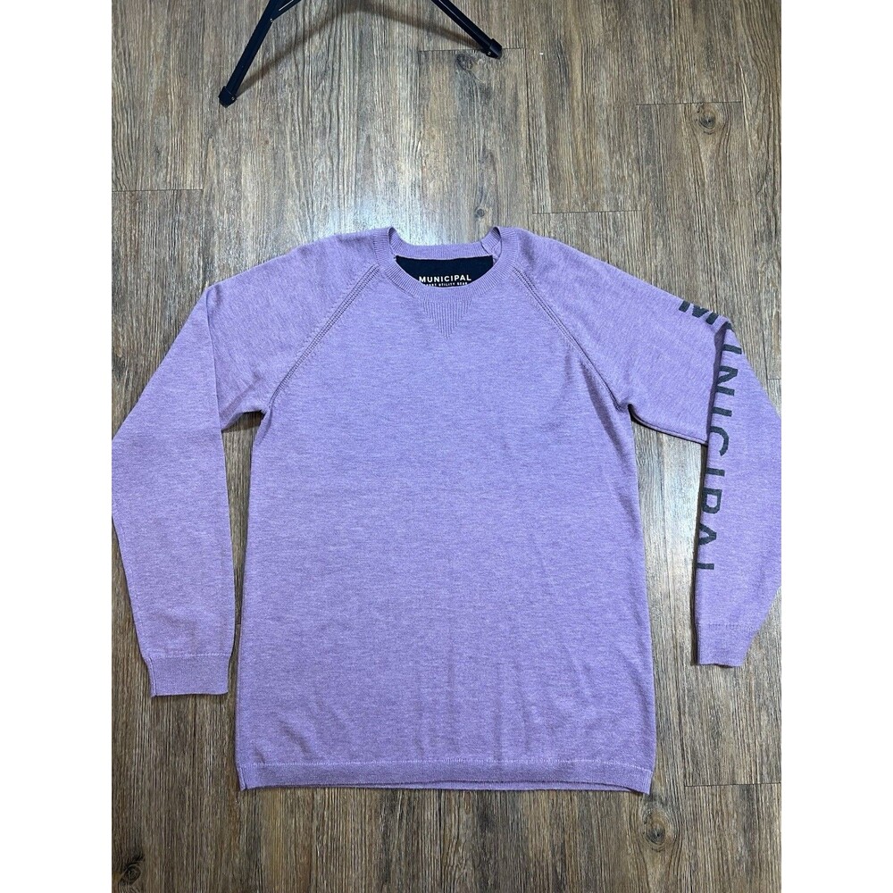 Mens Municipal Sport Utility Gear Sweater Purple Merino Wool Blend Crew Sz M